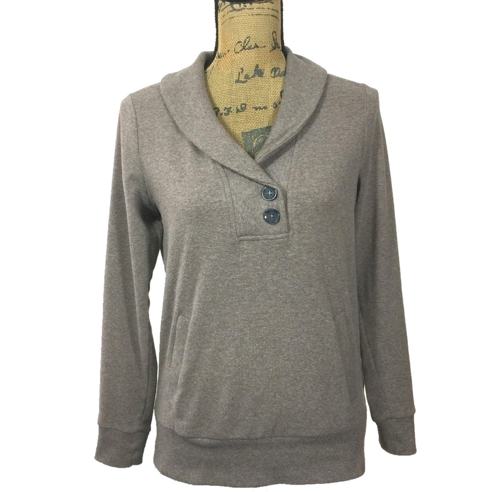 Banana Republic Sweater SMALL Heather Brown Shawl Collar Sweatshirt Pocket Comfy